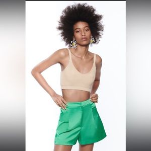 Zara Satin Green Shorts